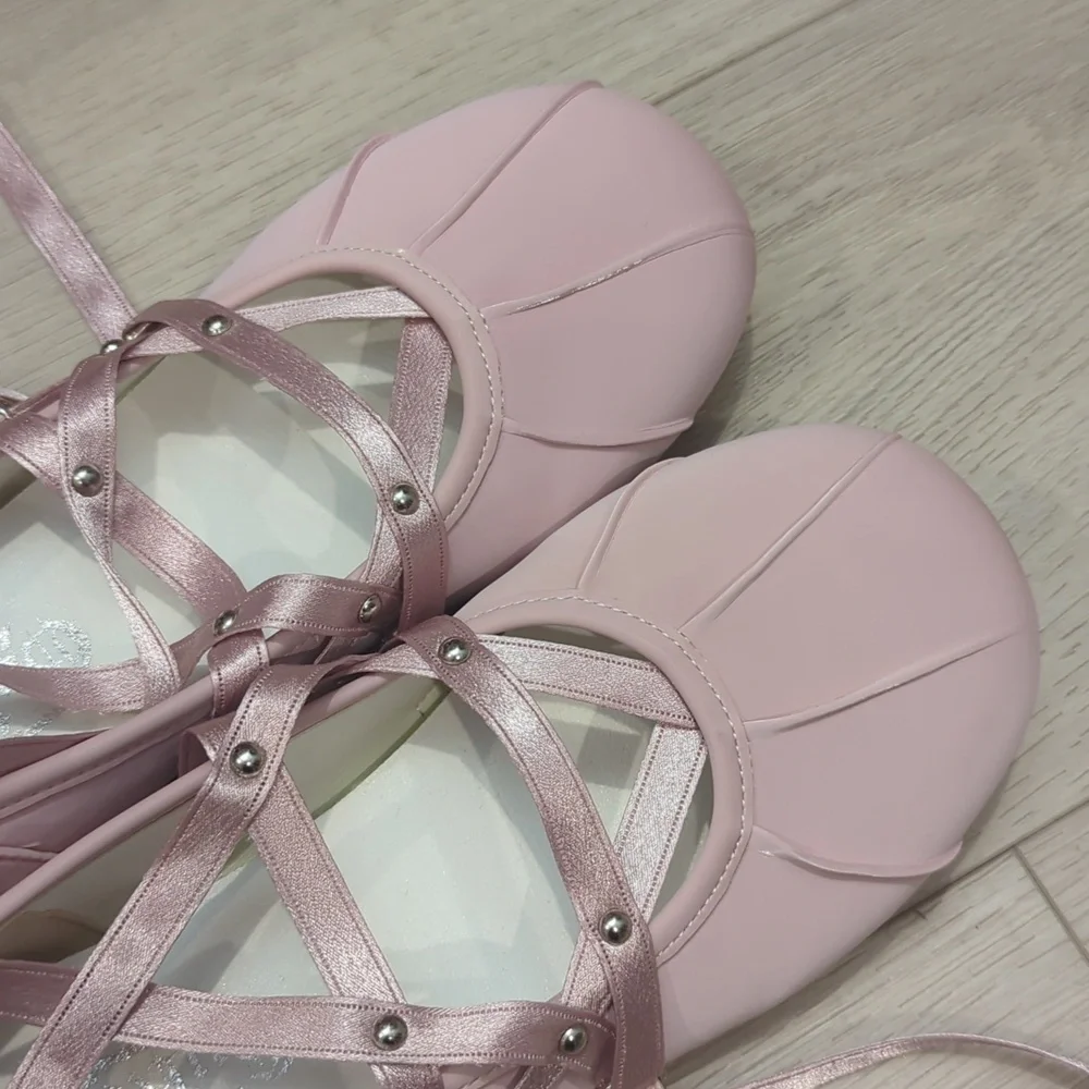 Lolita Lace Up Pink Ballet Flats - Picture 5 of 10
